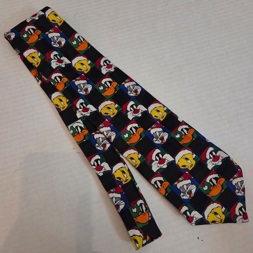 Looney Tunes Vintage Tie Warner Mania Christmas Santa Hat 1996 100% Polyester